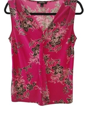 Roz & Ali Hot Pink Floral V-Neck Sleeveless Top